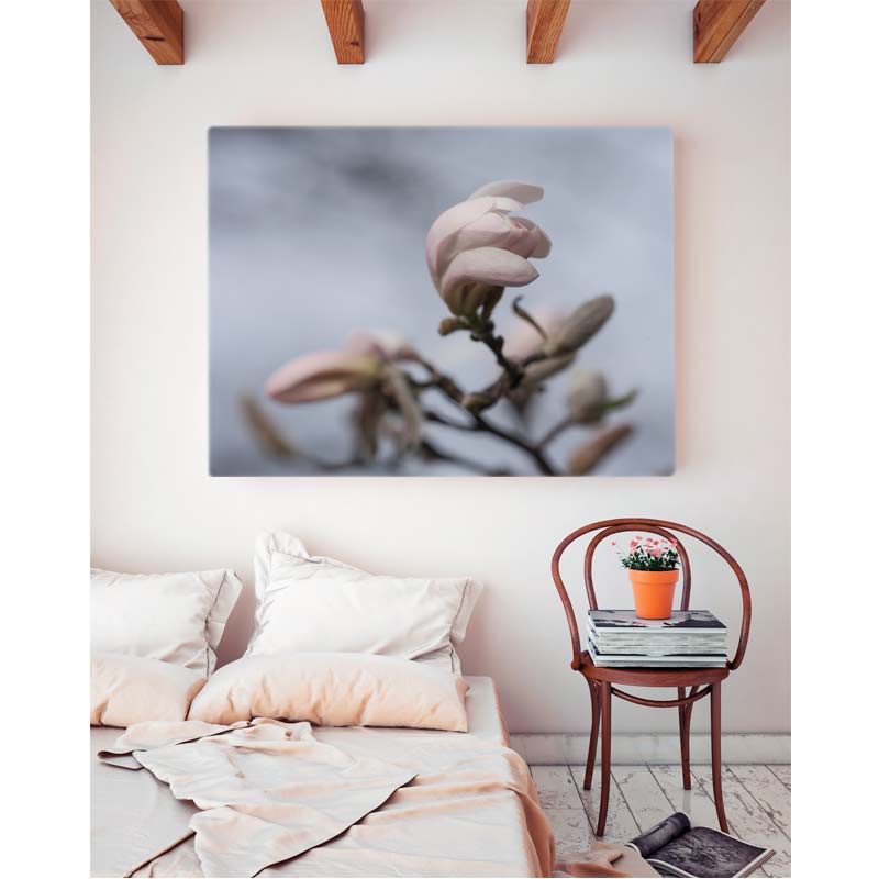 interior bedroom with canvas print of pink magniloa